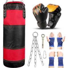 Odoland Boxsack Set für Kinder und Jugendliche 7 IN1 Box Set mit 2FT Boxsack Ungefüllt 6OZ Boxhandschuhen Stahlkette Karabinerhaken Schutzbänder Sandsack Kickboxen MMA Kampfsport Muay Thai