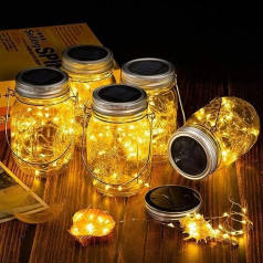 Loohome 4 saules lampu komplekts ārā, 30 LED Fairy Lights in Mason Jar Warm White Lantern, Mason Jar laternas, Balkons, Galda lampa, Dekorācija, Āra, Ūdensnecaurlaidīgs piekārtais apgaismojums dārza ballītēm kāzās