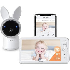 Arenti Baby Monitor with Camera 2K/3MP, 5 Inch WiFi Video Baby Monitor PTZ 355°, IR Night Vision, VOX Mode, Two-Way Audio, Night Light, Lullabies, Temperature Display, Supports Mobile App Control - White