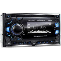 XOMAX XM-2CDB620 Automašīnas radio ar CD atskaņotāju I Bluetooth brīvroku komplekts I 3 krāsu regulējams (sarkans, zils, zaļš) I USB, Micro SD, AUX I savienojums 2x zemfrekvences skaļruņiem, 2 DIN