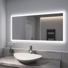 EMKE LED Bathroom Mirror 120 x 60 cm with Lighting Warm White Light and Cool White Light Bathroom Mirror with Anti-Fog + Button 