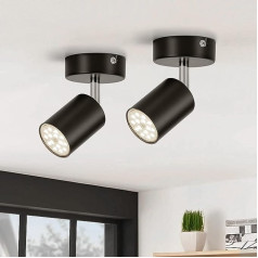 Gr4Tec Ceiling Light LED Spotlight Swivelling 350°, Includes 2 x 6W GU10 Bulbs 4000K Neutral White, Wall Spotlight Black AC 220V-240V, IP20 Ceiling Spotlight 1 Bulb Ceiling Light Black for Bedroom, Pack of 2