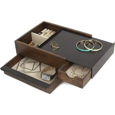 Umbra Stowit Design Jewellery Box - moderna juvelierizstrādājumu kastīte ar slepeniem nodalījumiem gredzeniem, rokassprādzēm, pulksteņiem, kaklarotām, auskariem un aksesuāriem, koks/metāls, melns/valrieksts