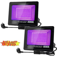 Zoross 2 x 50 W LED black light spotlights, black light spotlight with plug, IP66 waterproof black light lamp, UV light with switch, fluorescent neon colours, UV lamp for decoration, party, disco, poster, stages