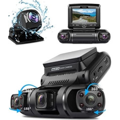 Yabdbg 4 Lens Dashcam Quad 4x1080P priekšējā, kreisā, labā un aizmugurējā automašīnas kamera ar 24/7 stāvvietas režīmu, FHD infrasarkanā nakts redzamības paneļa kamera, 150° platleņķa WDR 3 collu TFT G sensors Max 256GB D70