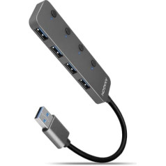 Action Hub 4-Port Hue-MSA USB 3.2 Gen 1 slēdzis, metāls, 20 cm USB-A kabelis, MicroUSB papildu jauda