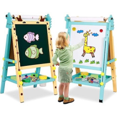 Bērnu koka rotaļu dēlis, regulējama abpusēja tāfele un tāfeles molberts ar magnētiskiem burtiem un cipariem, kā arī citi piederumi bērniem un maziem bērniem (vecpuiši)