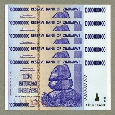 RBZ Zimbabwe 10 miljardi dolāru x 5 gab 2008 P85 secīgi UNC valūtas rēķini