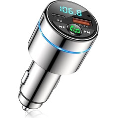 Mohard FM Transmitter Car Bluetooth 5.3, All-Metal PD 20 W & QC3.0 18 W Fast Car Charger Cigarette Lighter Car Bluetooth Adapter Car Hands-Free System, Noise Cancelling Microphone, Ring Light