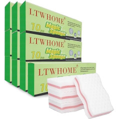 LTWHOME Cute Pink Interlayer Magic Cleaning Wave Type Sponge Melamine Foam High Density 10 x 6 x 2.5 cm (Pack of 100)