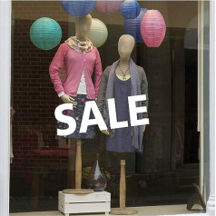 Large White Shop Window Sale Sign - Double Sided Vinyl Static Adhesive Sticker for Glass