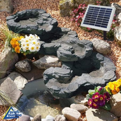 AMUR Solar Garden Fountain Stream Source Bach II with LED Light/Hybrid System, 230 V Decorative Fountain, Bird Bath, Waterfall, Garden Light, Pond Pump - Water Fountain for Garden, Garden Pond, Pond