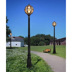 Āra apaļais ielu apgaismojums ūdensizturīgs IP65 statņa lampa H210 CM masta lampa Ourdoor melna alumīnija un stikla izturīga dārza lampa zāliena villa ainavas grīdas lampa