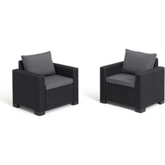 Allibert by Keter California Garden Lounge Chairs, Set of 2, Including Seat and Back Cushions, Plastic, Round Rattan Look, 83 x 68 x 72 cm