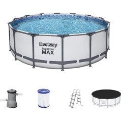 BESTWAY 5612X Removable Pool Steel Pro Max 427 x 122 cm, with Cartridge 3,028 L/H Cover and Ladder, 56088, Blue