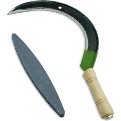 Crescent Moon / Crescent Leaf / Scythe with Free Sharpening Stone - with Wooden Handle - for Right-Handers