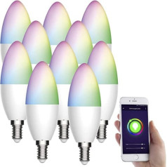 Luminea Home Control Alexa Light Bulb E14 Komplekts ar 10 WiFi LED spuldzēm, kas saderīgs ar Amazon Alexa/Google Assistant, E14 5.5W (Bulb E14 Candle)