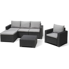 Allibert by Keter Moorea Garden Lounge Set 4 Pieces Including Seat and Back Cushions Plastic Round Rattan Look Lounge Set Graphite / Cool Grey