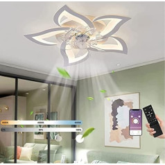 LED Quiet Ceiling Fan with Lighting, 50 W Bedroom Ceiling Light, with Remote Control and App, Dimmable Lamp with Fan, 5 Lights, Flower Shape, Acrylic Lampshade, Living Room, Kitchen Lamps, 69 cm