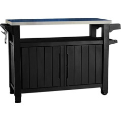 Keter BBQ sānu galds Unity XL, izmēri 134 x 51,7 x 89,6 cm, grafīta pelēks, laikapstākļu izturīgs, nerūsējošā tērauda darba virsma, āra bufete, ideāli piemērots pavasara BBQ