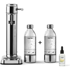Aarke Carbonator 3 Water Carbonator, Stainless Steel Finish + 2 x PET Bottles 800 ml + Aroma Drops Citrus Twist