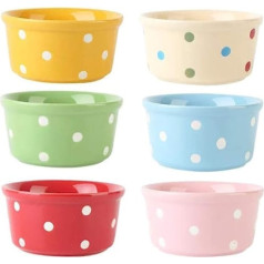 TAMUME 200 ml Porcelāna Ramekins un Suflē trauki Creme Brulee cepšanai, Polka Dot Design keramikas cepšanas veidņu komplekts ar 6 pudiņa bļodām