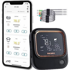 Inkbird IBT-26S-5G Meat Thermometer, WIFI 5G and Bluetooth 5.1 Signal 70 m, Thermometer with 4 Temperature Sensors, Magnetic Holder, USB Rechargeable, Grill Thermometer for Kitchen, Oven, Grill, BBQ Smoker