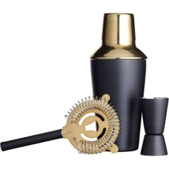Bar Craft Luxury Stainless Steel Cocktail Set in Black and Brass Look as 3 Piece Gift Set, 10 x 10 x 19 cm