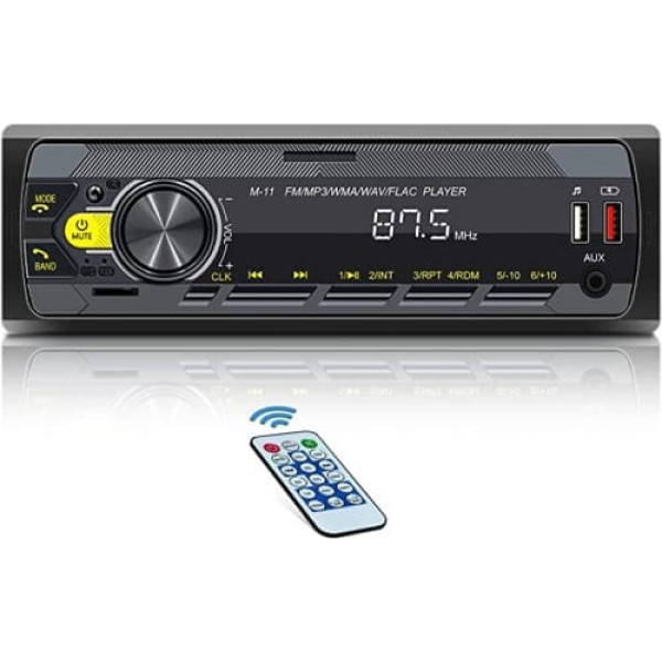 NHOPEEW 1 DIN automašīnas radio ar Bluetooth brīvroku atbalsta balss palīgu un mobilā tālruņa lietotņu vadību, FM MP3 atskaņotāju, 2 x USB, TF karti, AUX audio ar tālvadības pulti