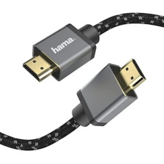 Hama Premium HDMI kabelis 3 metru īpaši liela ātruma (izcils monitora kabelis 4K / 8K, 48 Gbit/s, UHD ekrāna kabelis eARC, Ethernet, HDR, aramīda šķiedras kabeļa apvalks, HDMI 2.1 kabelis 120 Hz/60 Hz) 3 m