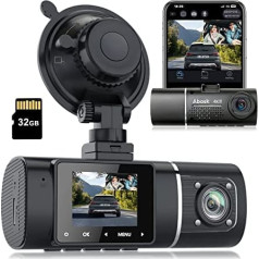 Abask Dashcam Car 4K WiFi paneļu kamera priekšpusē iekštelpās ar 32GB SD karti, 310° platleņķa skats, automašīnas kamera ar stāvvietas uzraudzību, kustības noteikšana, infrasarkanā nakts redzamība, G sensors, cilpas ierakstīšana, HDR, ak