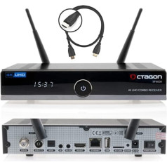 OCTAGON SF8008 4K kombinētais uztvērējs + HM-Sat HDMI kabelis, 2 operētājsistēmas: E2 Linux & Define OS, satelīta kabelis, DVB-T2 uztvērējs, PVR ierakstīšanas funkcija, viedtelevīzijas straumēšanas kaste, satelīts uz IP, multivides izskats,