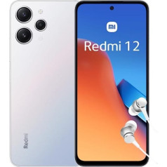 Xiaomi Redmi 12 viedtālrunis + austiņas, 4 + 128 GB, mobilais tālrunis bez līguma, 6,79 collu FHD+ displejs, 5000 mAh, 50 MP kamera, 18 W ātra uzlāde, divas SIM kartes, Polar Silver