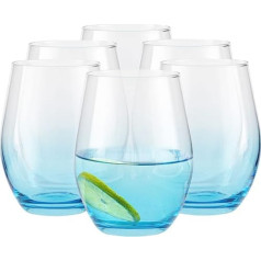 TREND FOR HOME Dzeramo glāžu komplekts 580 ml Krāsains glāžu komplekts no 6 zilas glāzes Lielas ūdens glāzes kokteiļu glāzes Bezalkoholisko dzērienu glāzes Blue Phoebe Secret pasteļi