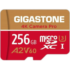 Gigastone 4K Camera Pro 256GB MicroSDXC Memory Card and SD Adapter, Compatible with GoPro Drone Switch, Speed 130MB/s, A2 U3 V60 Micro SD Card