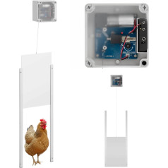 Ar akumulatoru darbināms automātiskais vistu kūts durvju atloks ar gaismas sensoru