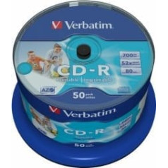 Verbatim Matricas CD-R AZO 700MB 1x- 52x Wide Printable non ID,50 Pack Spindle