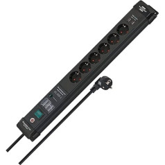 6-контактный удлинитель Brennenstuhl Premium-Line с защитой от перенапряжения до 60 000 А (многоместная розетка с выключателем, кабель 3 м, 2-контактный USB 3,1 А, сделано в Германии) Черный