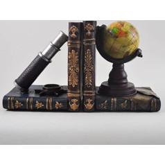 Globe & Telescope Shelf Tidy Book Ends - Heavy Vintage Storage Hipster Office Study CDs DVDs Travel Exploration Gifts