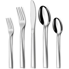 Hunnycook Cutlery Set, 60 Piece Cutlery Set for 12 People, Stainless Steel Cutlery Set with Knife, Fork, Spoon for Restaurant, Party, Wedding, Classic Stripe Craft, Dishwasher Safe