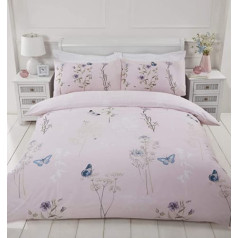 Rapport Laura Floral Butterfly Reversable Segas pārvalka komplekts Rozā Double King Size