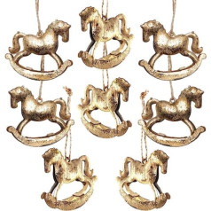 Logbuch-Verlag 8 Christmas Pendants for the Tree Rocking Horses Gold Metal Decorative Christmas Pendant 6 cm Horse