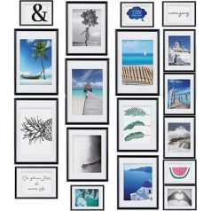 Bomoe attēlu rāmja komplekts 18 Paradise - 6 x 10 x 15 cm, 4 x 13 x 18 cm, 4 x 18 x 24 cm, 4 x 20 x 30 cm Fotoattēlu sienas foto rāmis kolāžas attēlu rāmis ar stiprinājumu - siena plastmasas un plastmasas stikls, melns