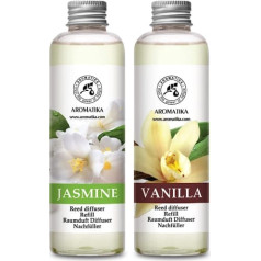 Istabas smaržu difuzors Vanilla & Jasmine 400 ml - 2 x 200 ml - Uzpildes komplekts smaržu difuzoram - Reed difuzora uzpilde - Istabas aromāts - Istabas aromāts - Uzpildes difuzors - Telpas gaiss