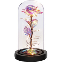 Beauty and the Beast Rose in a Glass Dome with LED String Lights, Colourful Galaxy Rose, Gifts for Women - Valentine's Day, Mother's Day, Birthday, Christmas