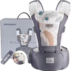 Bebamour Baby Carrier 0–36 mēnešiem, 3D Air Mesh Baby Carrier mugursoma jaundzimušajiem līdz maziem bērniem, apstiprināta saskaņā ar drošības standartu, Ergonomisks 6 in-1 priekšējais pārvadātājs (3D Air Grey ar dizainu)