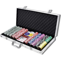 LARS360 pokera futrālis ar 500 lāzera pokera žetoniem, 11,5 g slēdzami pokera karšu piederumi, luksusa pokera komplekts, kazino žetonu numurs, 55,5 x 20,5 x 6,4 cm, sudrabs