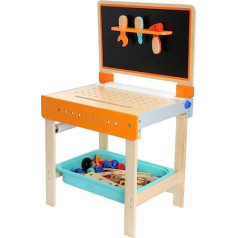 2 in 1 Toy Workbench and Colouring Table – Plenty of space for Beigelegtes Tool As Hammer Flip Top Kit Colouring Table Paper Roll and Pencil Case