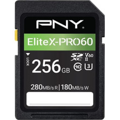 PNY 256GB EliteX-PRO60 Class 10 U3 V60 UHS-II SDXC Flash Memory Card, EliteX-PRO 60, P-SD256V60280EXP6-GE