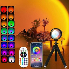 Quigo Sunset Lamp Sunset Lamp Guļamistabas nakts gaisma ar regulējamu LED lampu Gaismas projektors Saules gaisma Saules lampa Noskaņas gaisma RGB ballīšu gaismas Nakts gaisma Telpas noformējums Estētisks istabas dekors